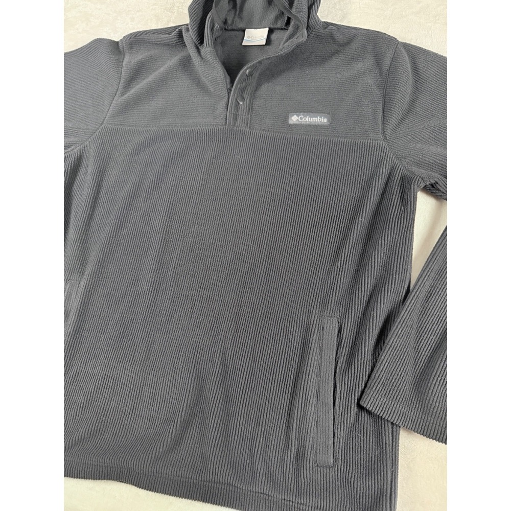 Columbia Waffle Knit Pullover Hoodie Gray Snap Neck Men's Large - Picture 4 of 6
